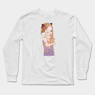 Cute Girl Playing With cats Long Sleeve T-Shirt